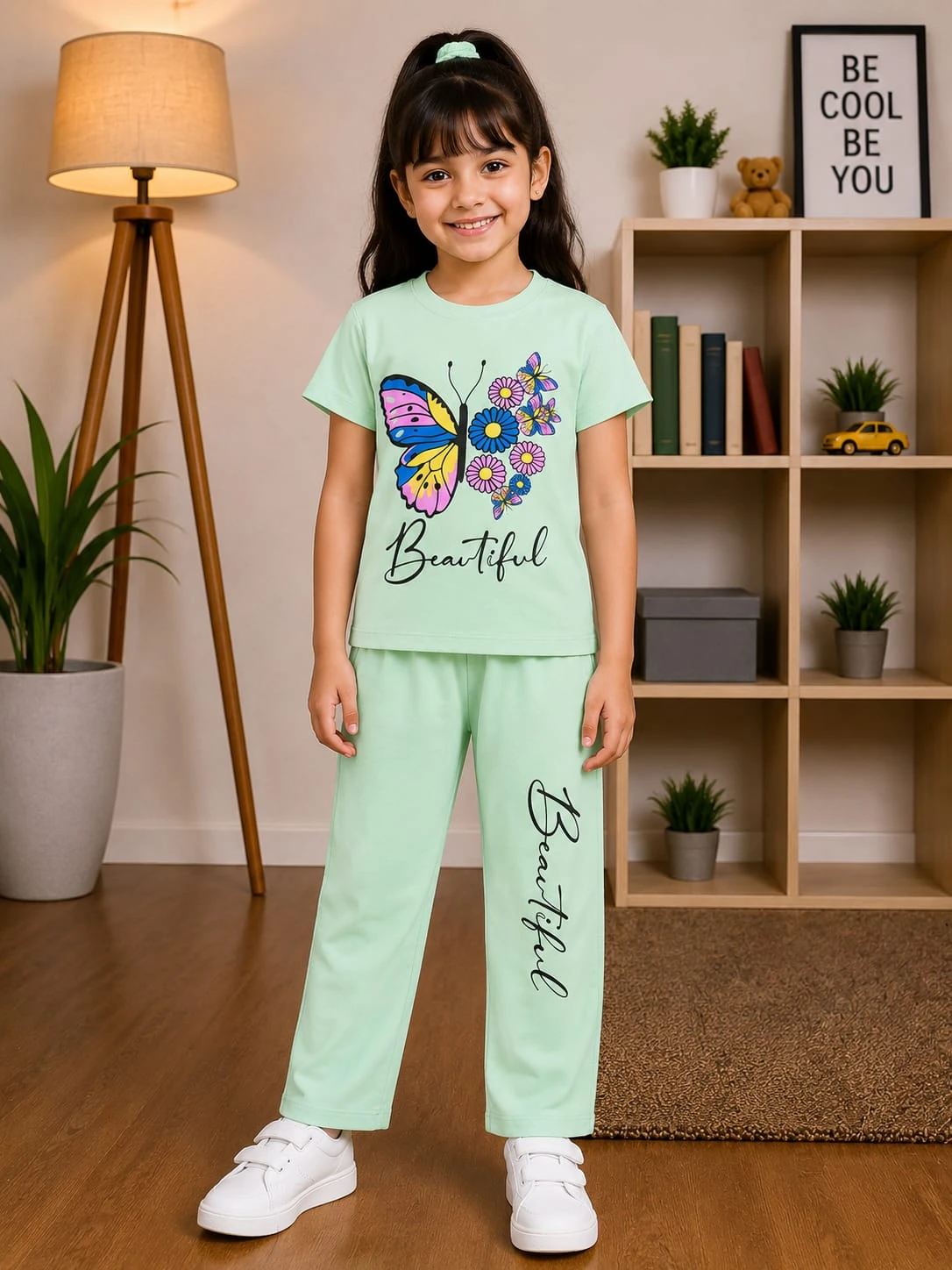 Girls Floral Butterfly Printed Suit